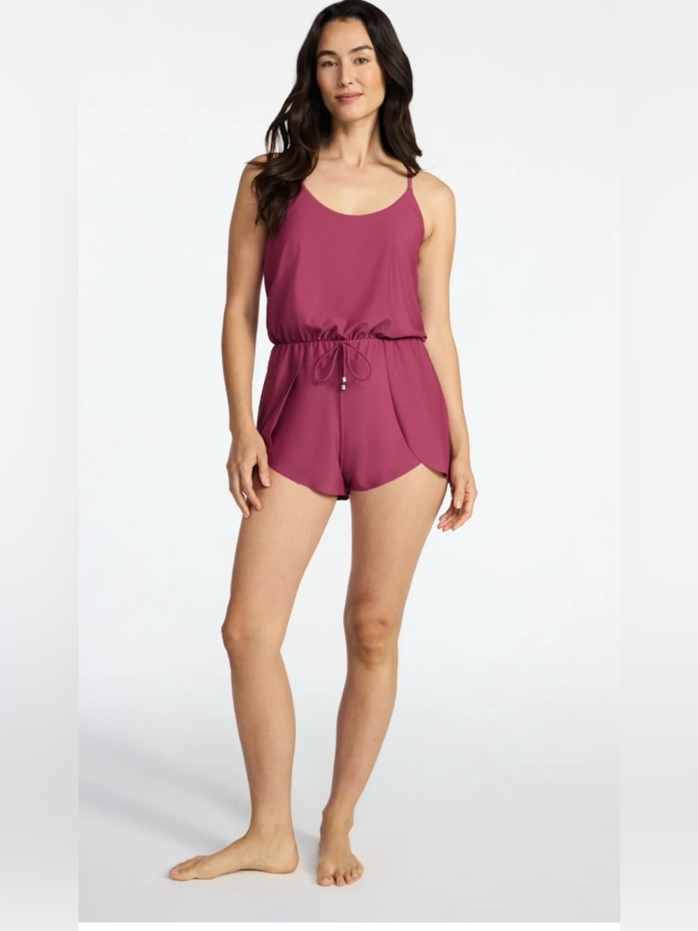 NWT Time and Tru Magenta Cami Romper with Drawstring Waist - Picture 2 of 7